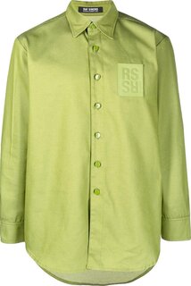 Рубашка Raf Simons Straight Fit Denim Shirt With Leather Patch &apos;Green&apos;, зеленый
