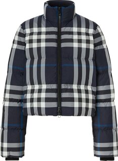 Пуховик Burberry Night Check Cropped Puffer Jacket &apos;Dark Charcoal Blue/White&apos;, синий