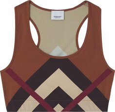 Топ Burberry Chevron Check Print Stretch Cropped Top &apos;Dark Birch Brown&apos;, коричневый