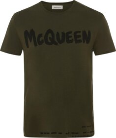 Футболка Alexander McQueen Graffiti Print T-Shirt &apos;Khaki/Mix&apos;, зеленый