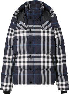 Пуховик Burberry Detachable Hood Night Check Puffer Jacket &apos;Dark Charcoal Blue/White&apos;, синий