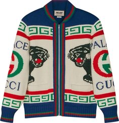 Бомбер Gucci x Palace Wool Jacquard Knit Bomber With Palace Gucci Logo &apos;Ivory/Light Blue/Multicolor&apos;, кремовый