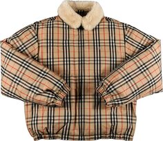 Пуховик Supreme x Burberry Shearling Collar Down Puffer Jacket In Beige, загар