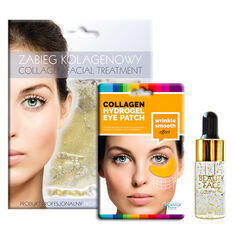 Beautyface Gold набор: сыворотка для глаз, 10 мл + коллагеновая маска для лица, 1 шт + коллагеновые подушечки для глаз, 1 пара