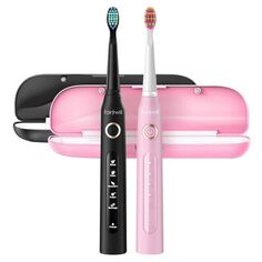 FairyWill FW-507 Black&amp;Pink набор: звуковая зубная щетка для чистки зубов, 2 шт + чехол, 2 шт + насадки для звуковой зубной щетки, 8 шт.