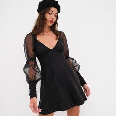 Платье For Love &amp; Lemons Gabrielle Puff Sleeve Mini, черный