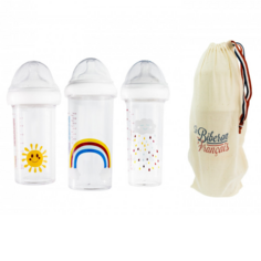 Le Biberon Français Tęcza комплект: бутылочка для новорожденных и грудных детей, емкость 210 мл, 2 шт + бутылочка для новорожденных и грудничков, вместимость 360 мл, 1 шт.