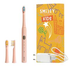 Smiley Light Kids набор: детская звуковая зубная щетка розовая + дополнительные насадки, 2 шт.
