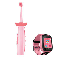 Vitammy Dino подарочный набор: розовая звуковая зубная щетка для детей, 1 шт + розовые смарт-часы для детей, 1 шт.