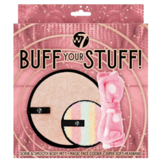W7 Buff Your Stuff! подарочный набор: перчатка для отшелушивания 1 шт + ватный диск для снятия макияжа 1 шт + повязка на голову 1 шт