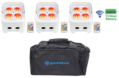 3) Rockville BEST PAR 50 White Перезаряжаемый Par Lights Wireless DMX+RGBWA+UV+сумка (3) BEST PAR 50 WHITE+RLB80