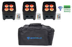 (3) Rockville BEST PAR 50 Перезаряжаемые прожекторы Par Wash Wireless DMX+RGBWA+UV+сумка (3) BEST PAR 50+RLB80