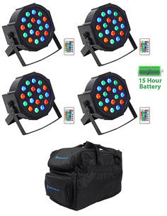 (4) Rockville BATTERY PAR 50 Аккумуляторная светодиодная подсветка DMX DJ Wash Up + Пульты + Сумка (4) BATTERY PAR 50+RLB30
