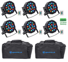 (6) Rockville BATTERY PAR 50 Аккумуляторные светодиодные прожекторы DMX DJ Wash Up + Пульты + Сумки (6) BATTERY PAR 50+(2) RLB80