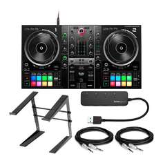 Hercules DJControl Inpulse 500 2-дековый USB DJ-контроллер с подставкой Knox Gear 4-портовый USB-концентратор и комплект кабелей (5 шт.) DJControl Inpulse 500 2-Deck USB DJ Controller with Stand Bundle