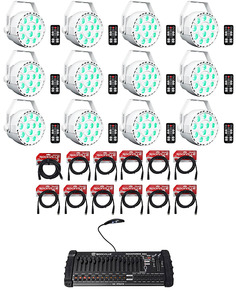 12) Rockville RockPAR TRI LED RGB White Wash Par DJ Lights+кабели+контроллер DMX (12) ROCKPAR TRI WHITE+RDX3M25+RDX3M10-2