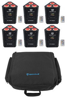 Комплект 6 Rockville RF WEDGE BLACK RGBWA + УФ Аккумулятор Беспроводной DMX Фонарь + Пульты + Рюкзак RF WEDGE BLACK + RLBP6