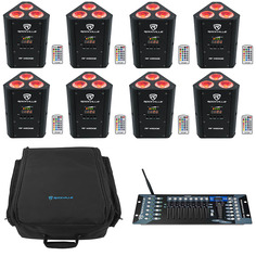 (Комплект 8 Rockville RF WEDGE BLACK RGBWA + UV Wireless DMX Lights + Рюкзак + Контроллер 8 RF WEDGE BLACK + Rockforce W2 + RLBP8