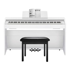 Цифровое домашнее пианино Casio PX-870 WE Privia (белое) в комплекте со стильной откидной скамьей для фортепиано (черного цвета) и лаконичным подходом к обучению и игре с компакт-диском