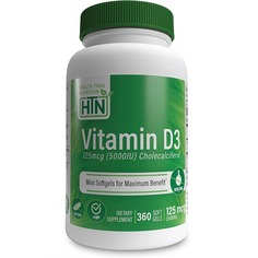 Витамин D3 5000 МЕ 125 мкг холекальциферол Health Thru Nutrition, 360 мини-капсул