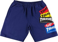 Спортивные шорты Supreme x Thrasher Multi Logo Sweatshort Washed Navy, синий