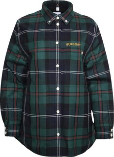 Рубашка Burberry Embroidered Logo Check Overshirt Dark Viridian Green, зеленый