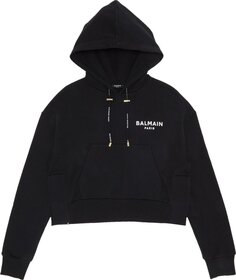 Худи Balmain Flock Detail Cropped Hoodie Noir/Blanc, черный