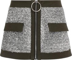 Юбка Balmain Short Low-Rise Tweed And Canvas Skirt Silver/Military Green, серебряный