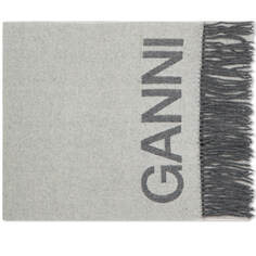 Шарф GANNI Fringed Wool Logo Scarf