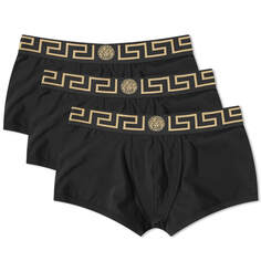 Плавки-боксеры Versace с греческим логотипом на поясе, 3 штуки в упаковке