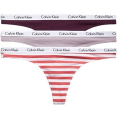 Комплект трусов-стрингов Calvin Klein Carousel Logo Cotton, 3 предмета, красный/розовый/фиолетовый