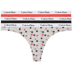 Комплект трусов-стрингов Calvin Klein Carousel Logo Cotton, 3 предмета, серый/черный/красный