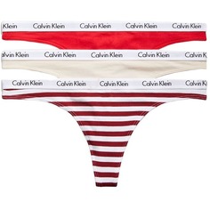 Комплект трусов-стрингов Calvin Klein Carousel Logo Cotton, 3 предмета, красный/светло-розовый