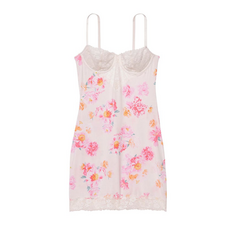 Платье мини-слип Victorias Secret Modal &amp; Lace Mini Slip, белый/розовый