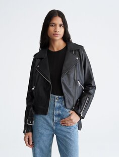 Укороченная байкерская куртка из искусственной кожи Calvin Klein, черный