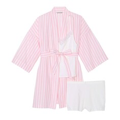 Пижамный комплект Victoria&apos;s Secret Cotton, 3 предмета, белый, розовый