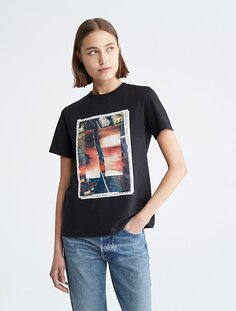 Многослойная футболка с круглым вырезом с изображением города Calvin Klein, черный