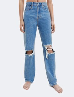 Широкие джинсы с эффектом потертости Calvin Klein, синий