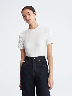 Ребристая футболка с коротким рукавом Calvin Klein, белый
