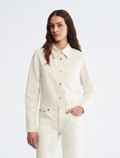 Мелово-белая джинсовая рубашка на пуговицах Calvin Klein, белый