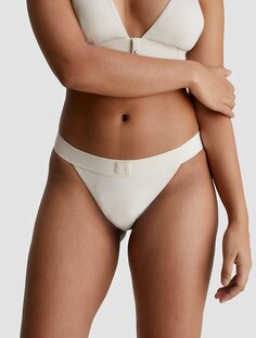 Плавки бикини танга в рубчик с монограммой CK Calvin Klein, белый