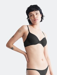 Прозрачный полупрозрачный бюстгальтер Marquisette на легкой подкладке Calvin Klein, черный