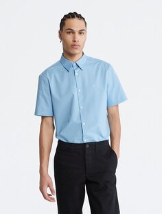 Рубашка узкого кроя с короткими рукавами и монограммой из эластичного хлопка с логотипом Calvin Klein, синий