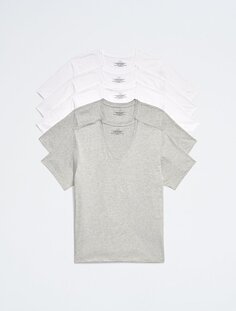 Набор из 5 хлопковых футболок классического кроя с v-образным вырезом Calvin Klein, белый
