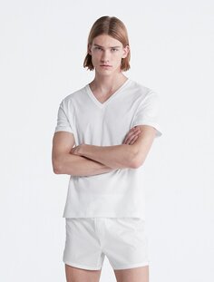 Хлопковая футболка классического кроя из 3 комплектов с v-образным вырезом Calvin Klein, белый