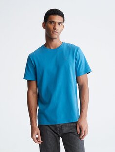 Гладкая хлопковая однотонная футболка с круглым вырезом Calvin Klein