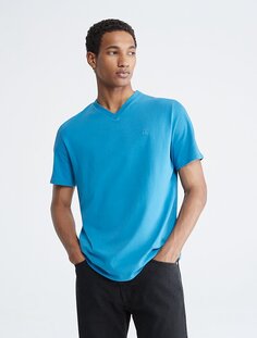 Гладкая хлопковая однотонная футболка с v-образным вырезом Calvin Klein
