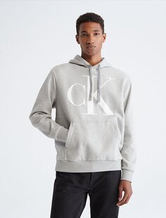 Худи из флиса с монограммой и логотипом Calvin Klein, серый