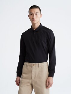 Рубашка поло из гладкого хлопка Calvin Klein, черный