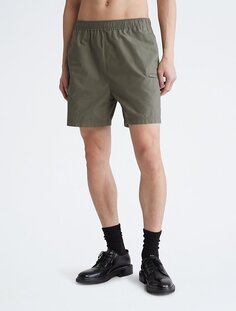 Хлопковые шорты без застежек из поплина цвета хаки Calvin Klein, оливковый